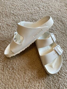 Birkenstock Cream Double Strap Slide Sandals